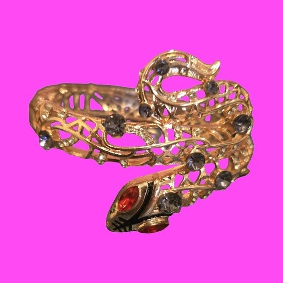 GOLD SNAKE BRACELET W RHINESTONES  7 INCHES - Picture 3 of 4